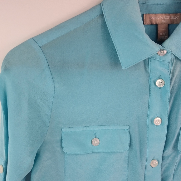 Banana Republic XXS Turquoise Silk Top Workwear - Picture 6 of 7